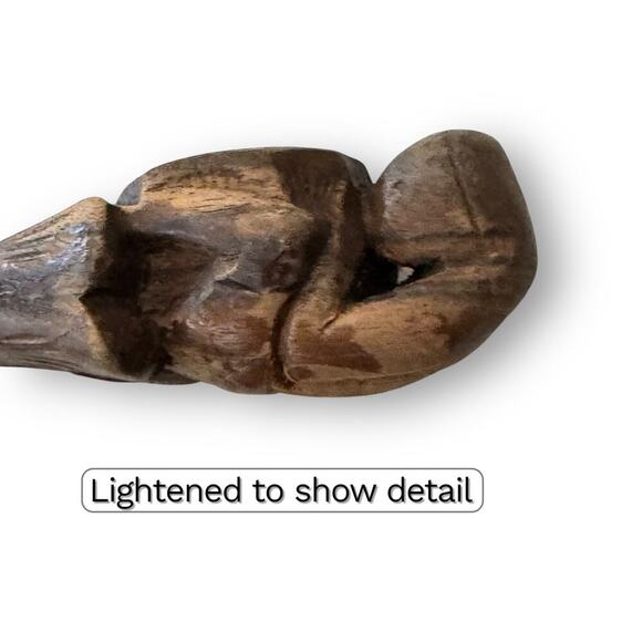 Vintage Hand-Carved Dark Wood Pipe Sculpture Abstract Figure Antique African Art - Picture 10 of 16